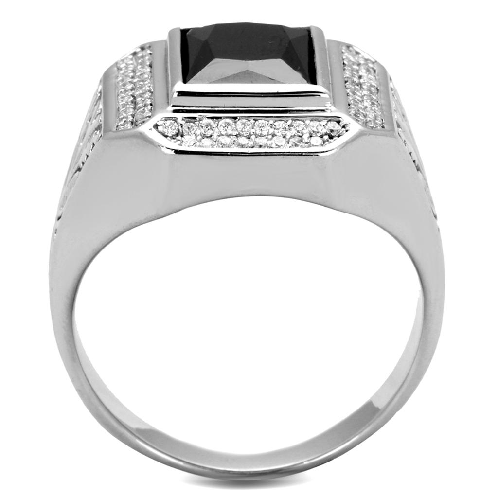 Rhodium 925 Sterling Silver Ring with AAA Grade CZ  in Black Diamond