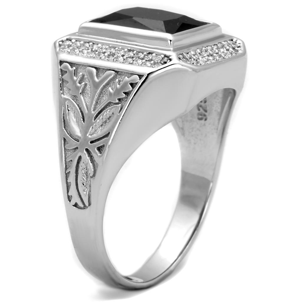 Rhodium 925 Sterling Silver Ring with AAA Grade CZ  in Black Diamond