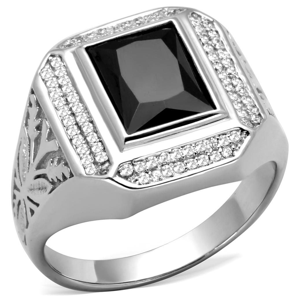 Rhodium 925 Sterling Silver Ring with AAA Grade CZ  in Black Diamond