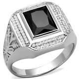 Rhodium 925 Sterling Silver Ring with AAA Grade CZ  in Black Diamond