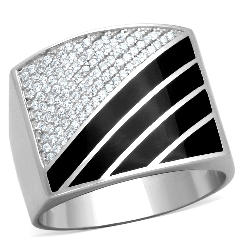 Rhodium 925 Sterling Silver Ring with AAA Grade CZ  in Clear