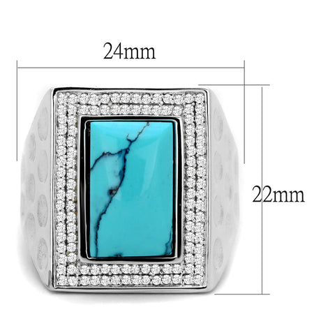 Rhodium 925 Sterling Silver Ring with Synthetic Turquoise in Sea Blue