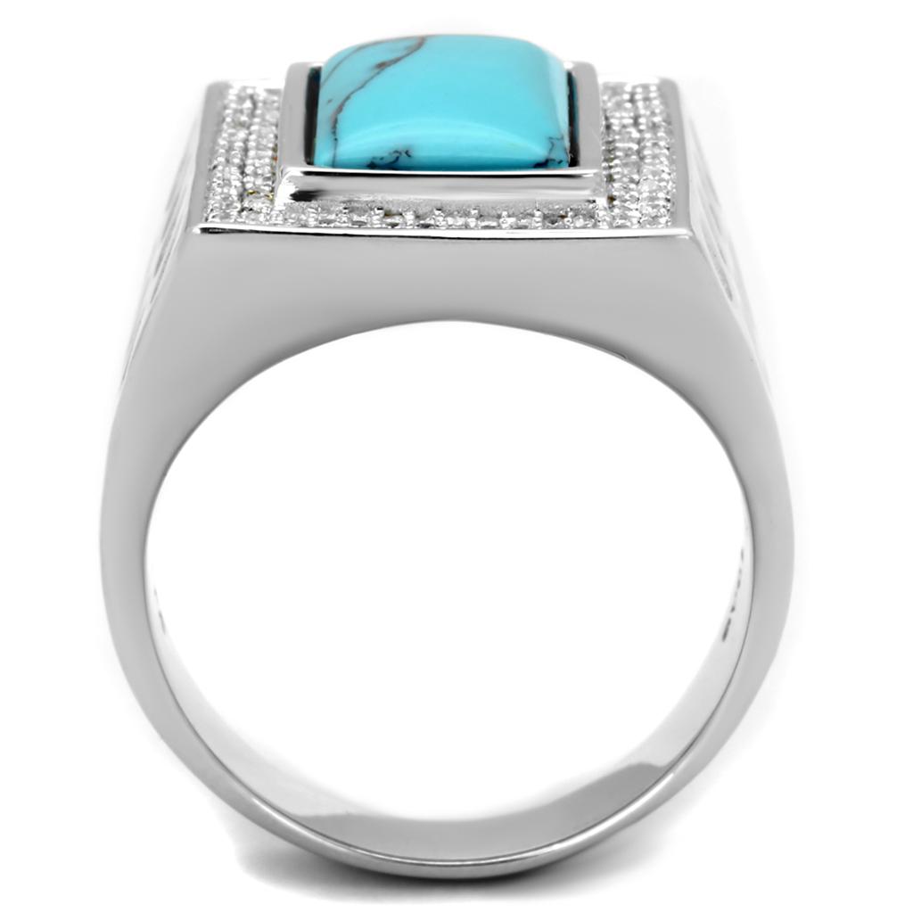 Rhodium 925 Sterling Silver Ring with Synthetic Turquoise in Sea Blue