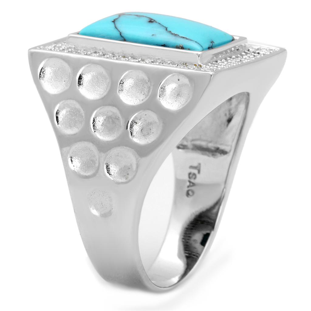Rhodium 925 Sterling Silver Ring with Synthetic Turquoise in Sea Blue