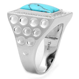 Rhodium 925 Sterling Silver Ring with Synthetic Turquoise in Sea Blue