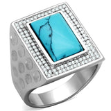 Rhodium 925 Sterling Silver Ring with Synthetic Turquoise in Sea Blue