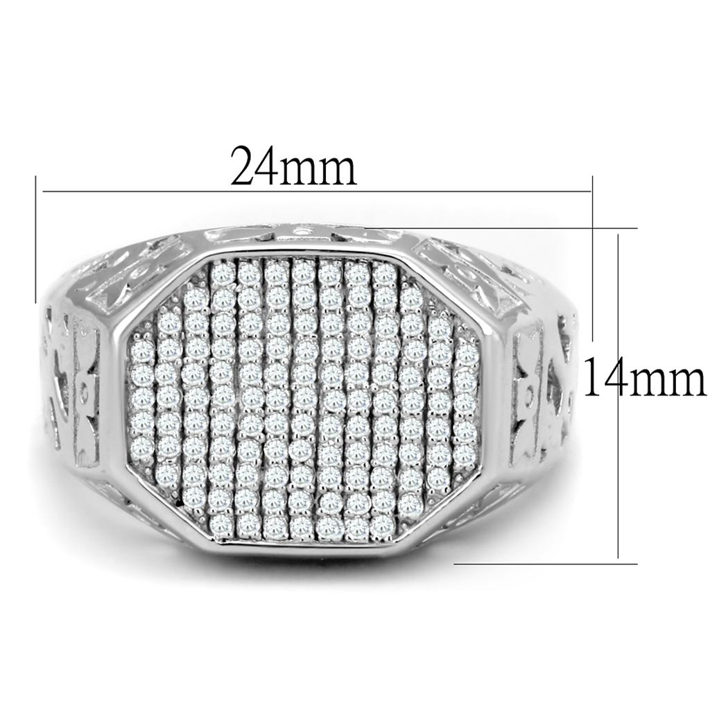 Rhodium 925 Sterling Silver Ring with AAA Grade CZ  in Clear