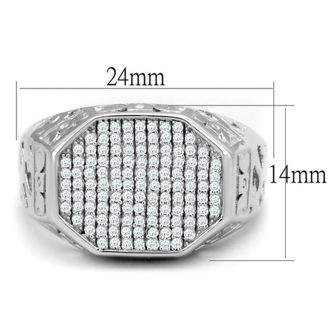 Rhodium 925 Sterling Silver Ring with AAA Grade CZ  in Clear