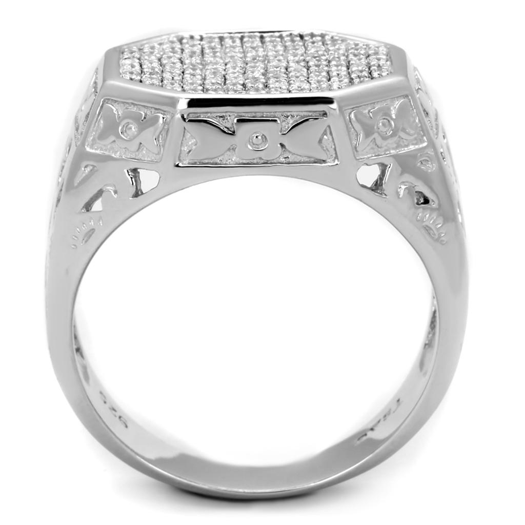 Rhodium 925 Sterling Silver Ring with AAA Grade CZ  in Clear