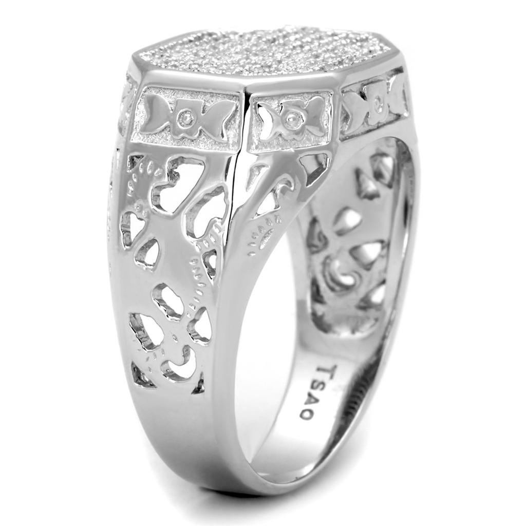 Rhodium 925 Sterling Silver Ring with AAA Grade CZ  in Clear