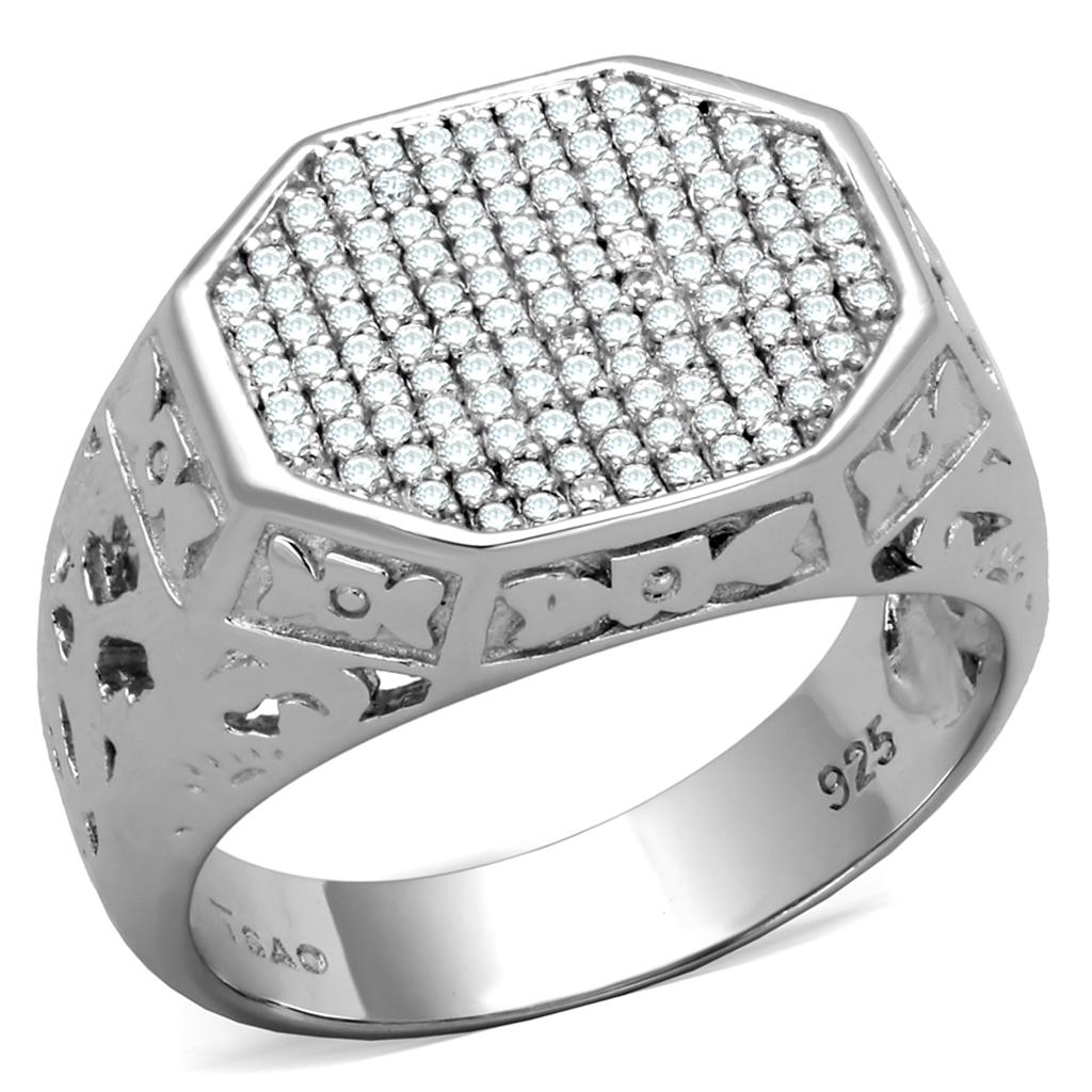 Rhodium 925 Sterling Silver Ring with AAA Grade CZ  in Clear