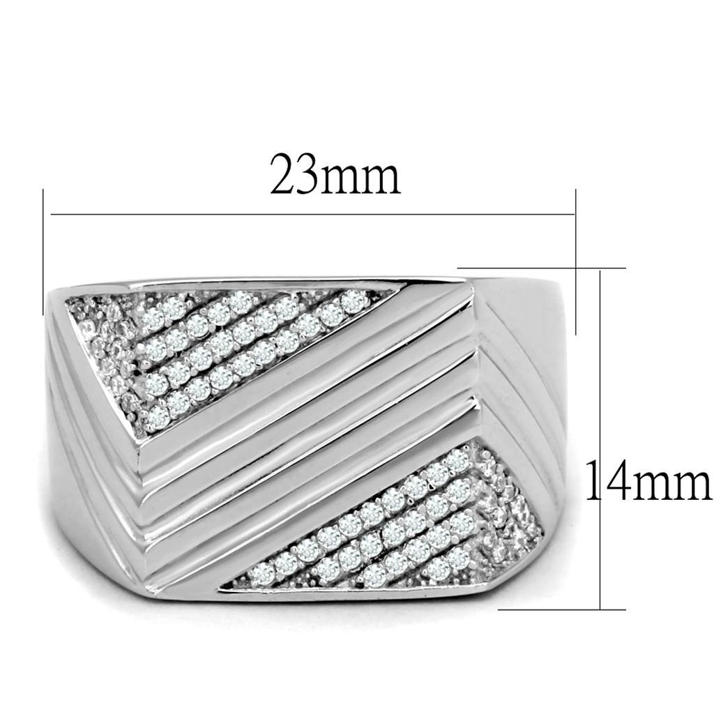 Rhodium 925 Sterling Silver Ring with AAA Grade CZ  in Clear