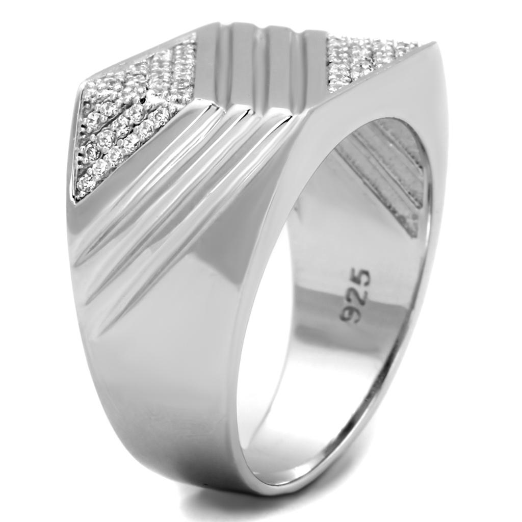 Rhodium 925 Sterling Silver Ring with AAA Grade CZ  in Clear