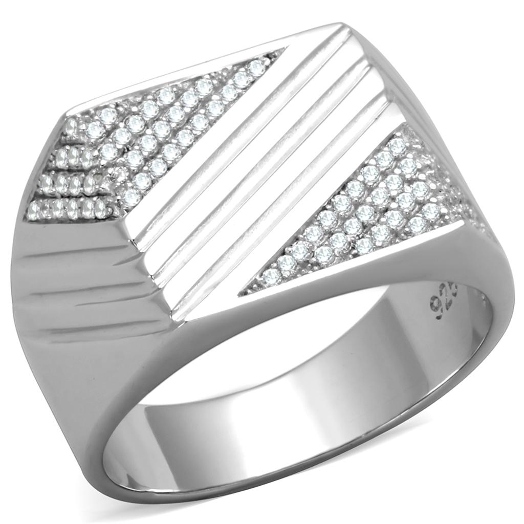 Rhodium 925 Sterling Silver Ring with AAA Grade CZ  in Clear