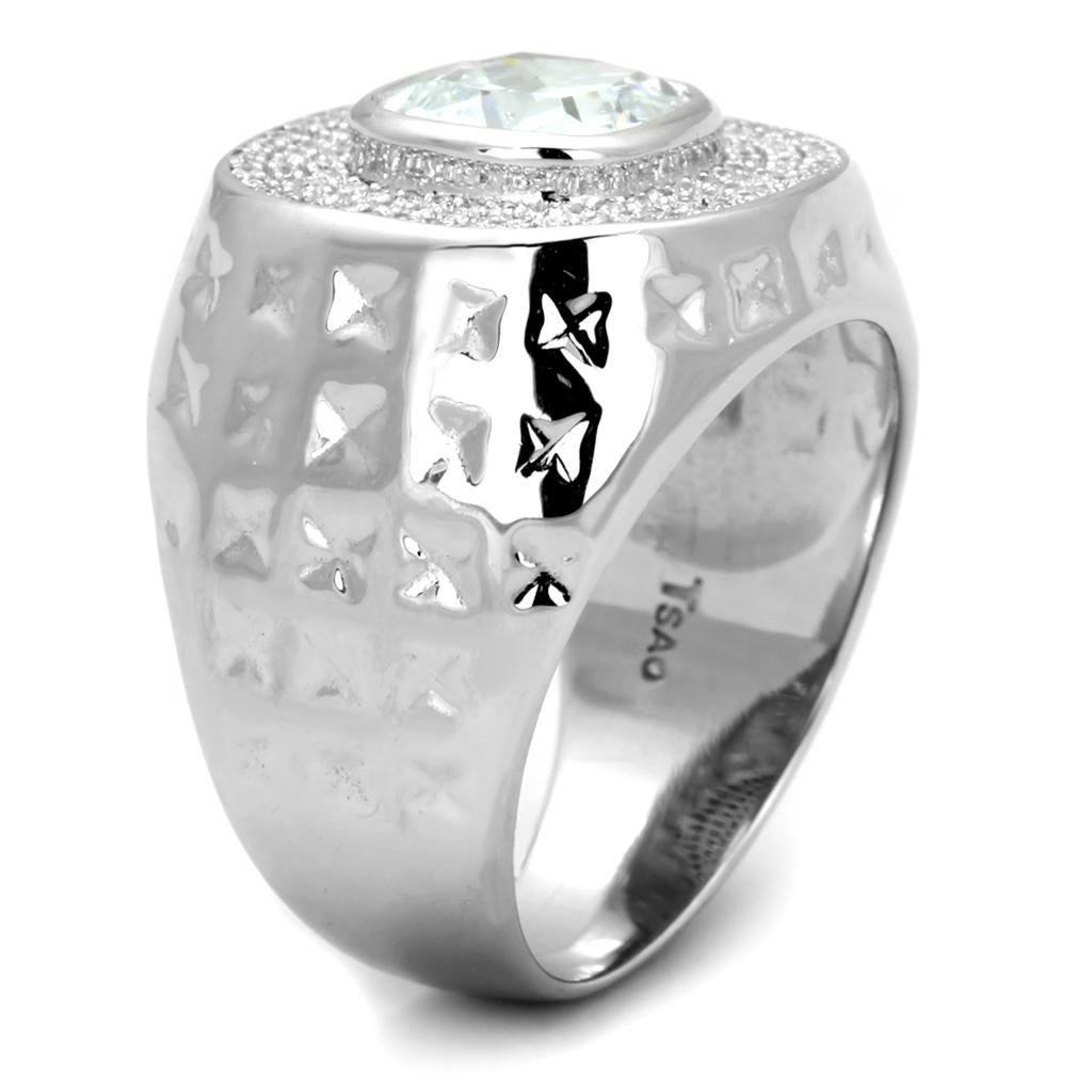 Rhodium 925 Sterling Silver Ring with AAA Grade CZ  in Clear