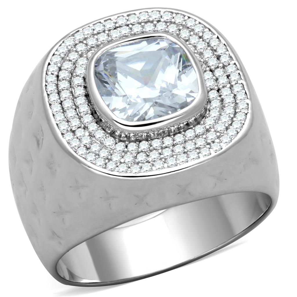 Rhodium 925 Sterling Silver Ring with AAA Grade CZ  in Clear