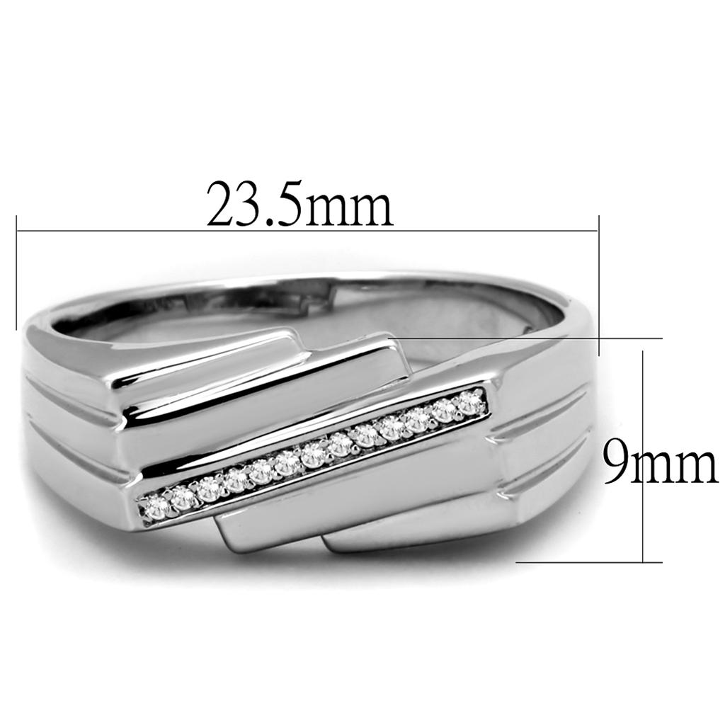 Rhodium 925 Sterling Silver Ring with AAA Grade CZ  in Clear