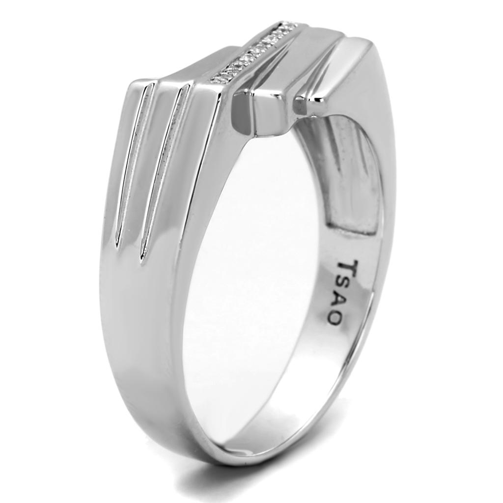 Rhodium 925 Sterling Silver Ring with AAA Grade CZ  in Clear