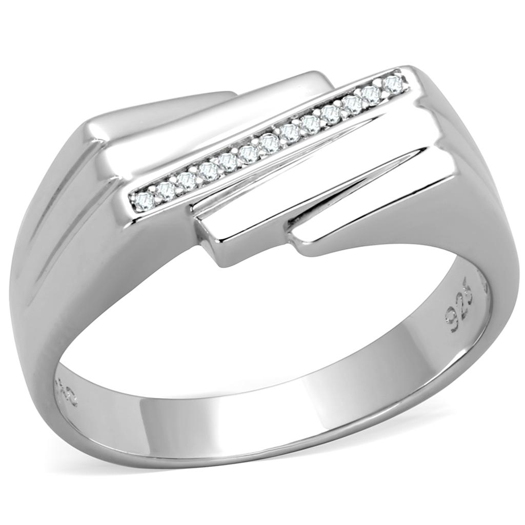 Rhodium 925 Sterling Silver Ring with AAA Grade CZ  in Clear