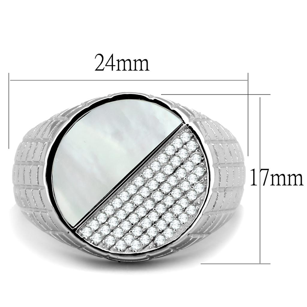 Rhodium 925 Sterling Silver Ring with Precious Stone Conch in Aurora Borealis (Rainbow Effect)