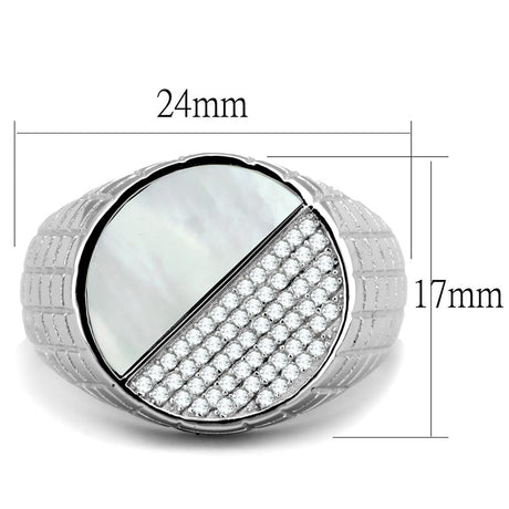 Rhodium 925 Sterling Silver Ring with Precious Stone Conch in Aurora Borealis (Rainbow Effect)