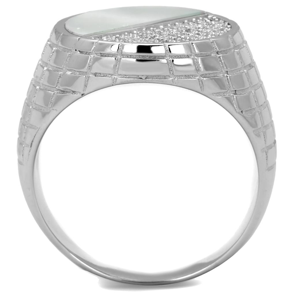 Rhodium 925 Sterling Silver Ring with Precious Stone Conch in Aurora Borealis (Rainbow Effect)