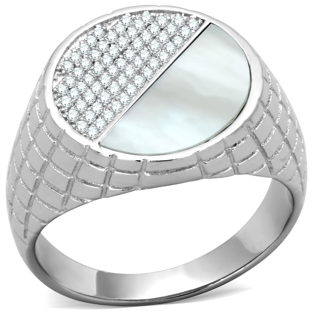 Rhodium 925 Sterling Silver Ring with Precious Stone Conch in Aurora Borealis (Rainbow Effect)