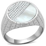 Rhodium 925 Sterling Silver Ring with Precious Stone Conch in Aurora Borealis (Rainbow Effect)