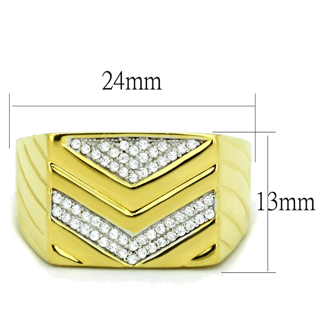 Gold+Rhodium 925 Sterling Silver Ring with AAA Grade CZ  in Clear