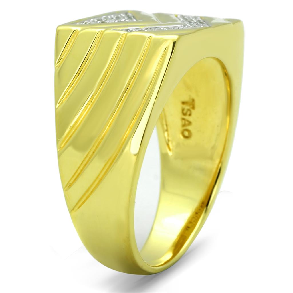 Gold+Rhodium 925 Sterling Silver Ring with AAA Grade CZ  in Clear