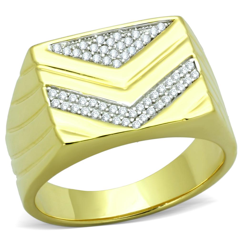 Gold+Rhodium 925 Sterling Silver Ring with AAA Grade CZ  in Clear