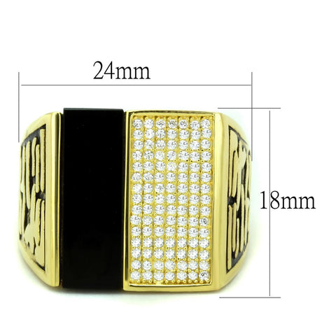 Gold 925 Sterling Silver Ring with Semi-Precious Onyx in Jet