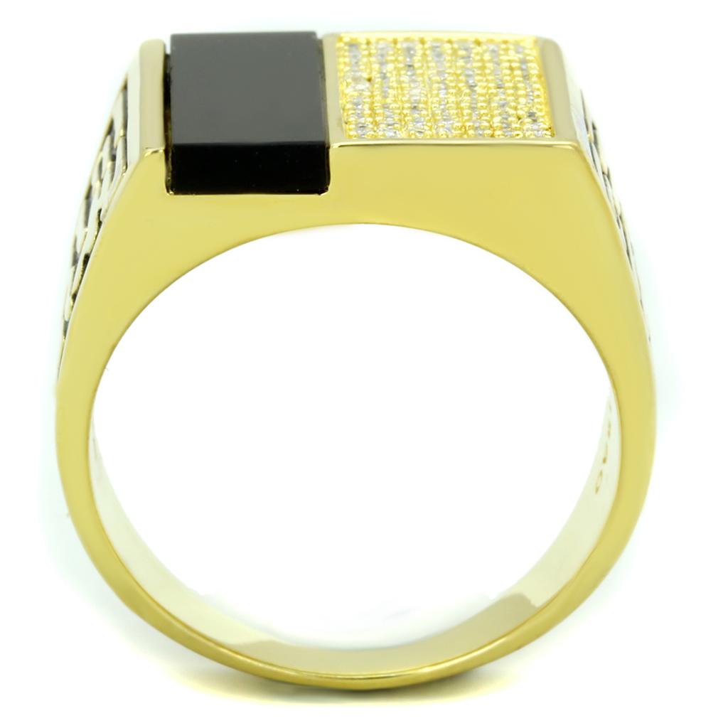 Gold 925 Sterling Silver Ring with Semi-Precious Onyx in Jet