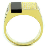 Gold 925 Sterling Silver Ring with Semi-Precious Onyx in Jet