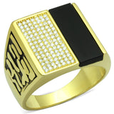 Gold 925 Sterling Silver Ring with Semi-Precious Onyx in Jet