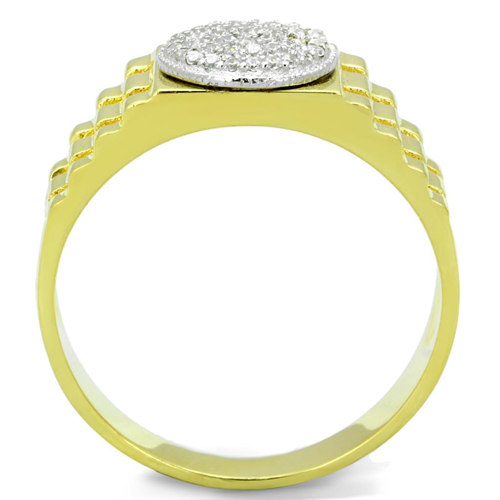 Gold+Rhodium 925 Sterling Silver Ring with AAA Grade CZ  in Clear