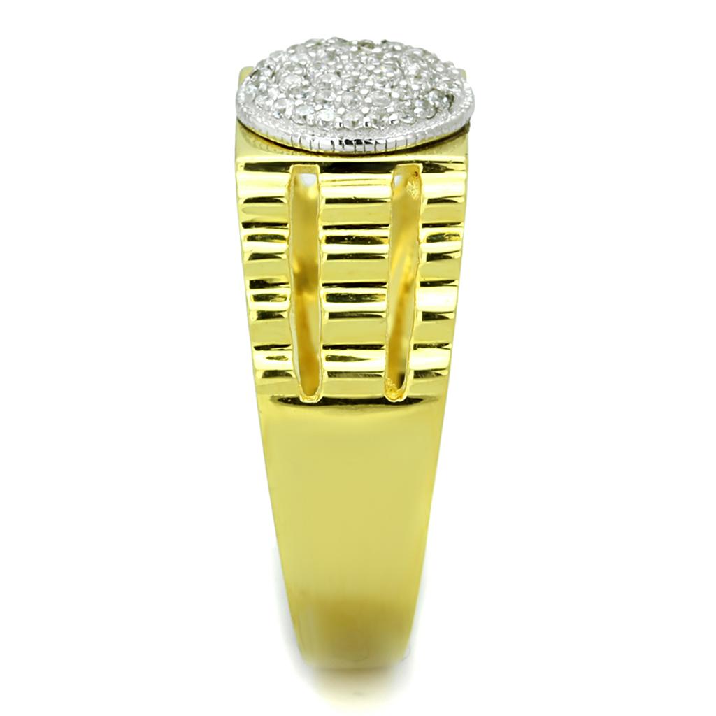 Gold+Rhodium 925 Sterling Silver Ring with AAA Grade CZ  in Clear