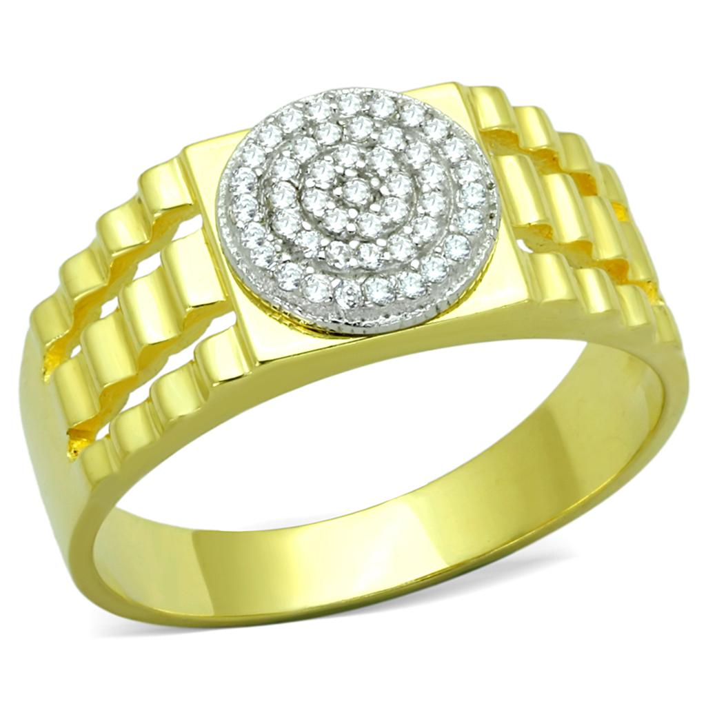 Gold+Rhodium 925 Sterling Silver Ring with AAA Grade CZ  in Clear