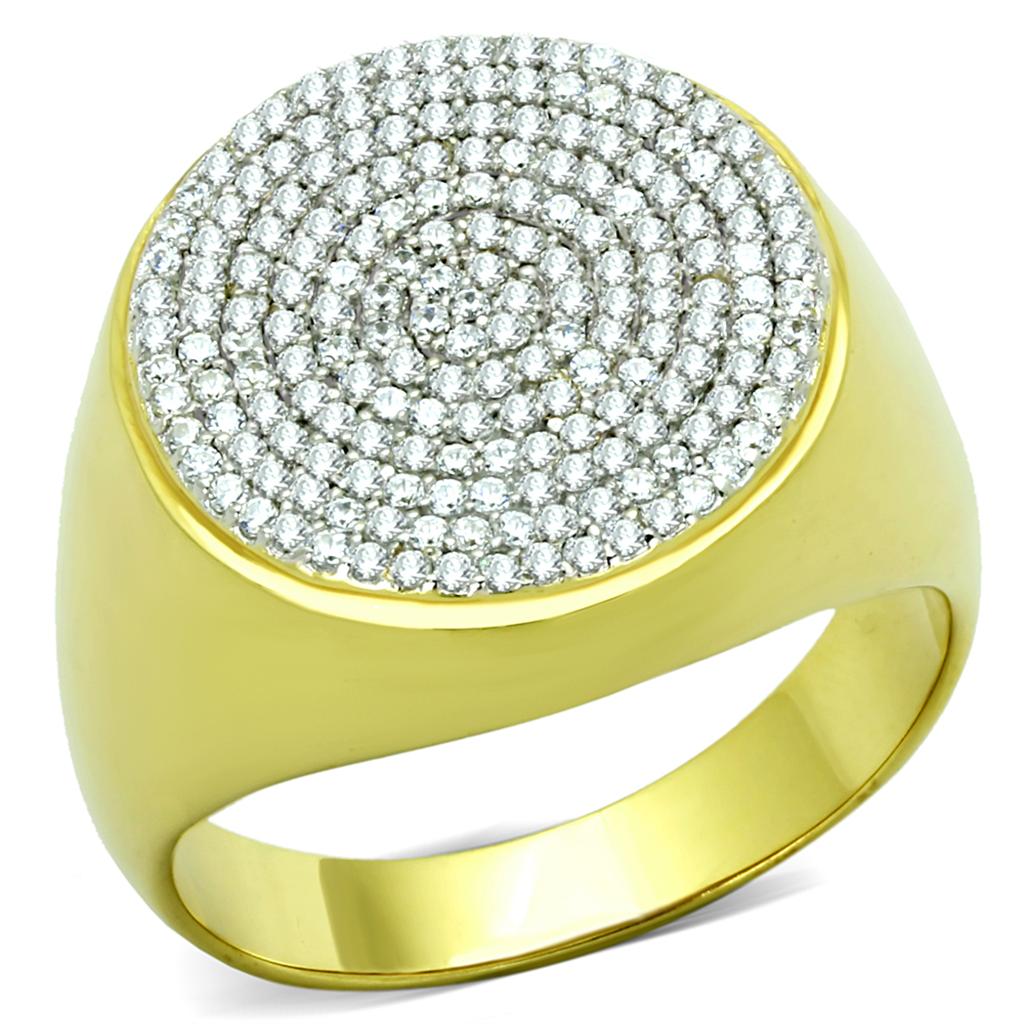 Gold+Rhodium 925 Sterling Silver Ring with AAA Grade CZ  in Clear