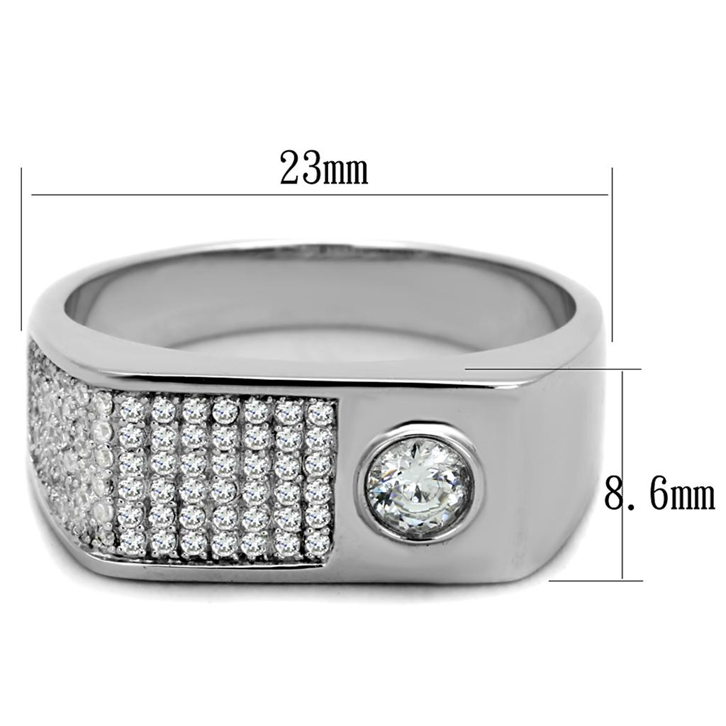Rhodium 925 Sterling Silver Ring with AAA Grade CZ  in Clear