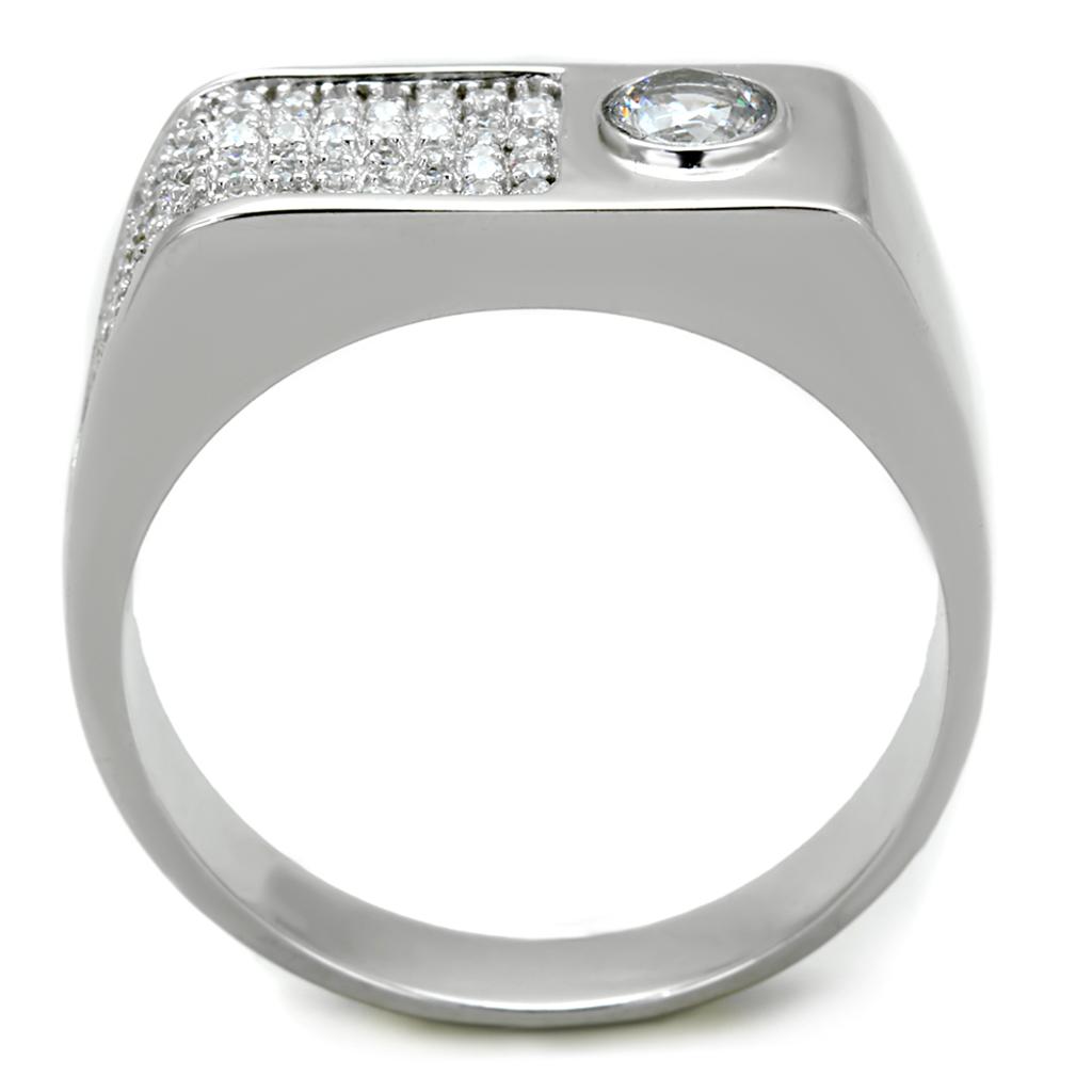 Rhodium 925 Sterling Silver Ring with AAA Grade CZ  in Clear