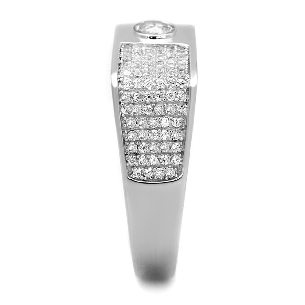 Rhodium 925 Sterling Silver Ring with AAA Grade CZ  in Clear