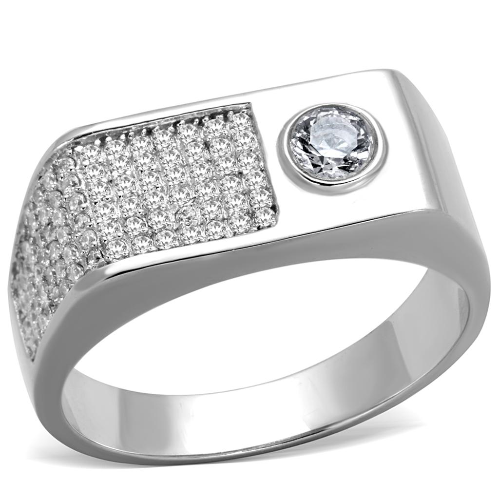 Rhodium 925 Sterling Silver Ring with AAA Grade CZ  in Clear