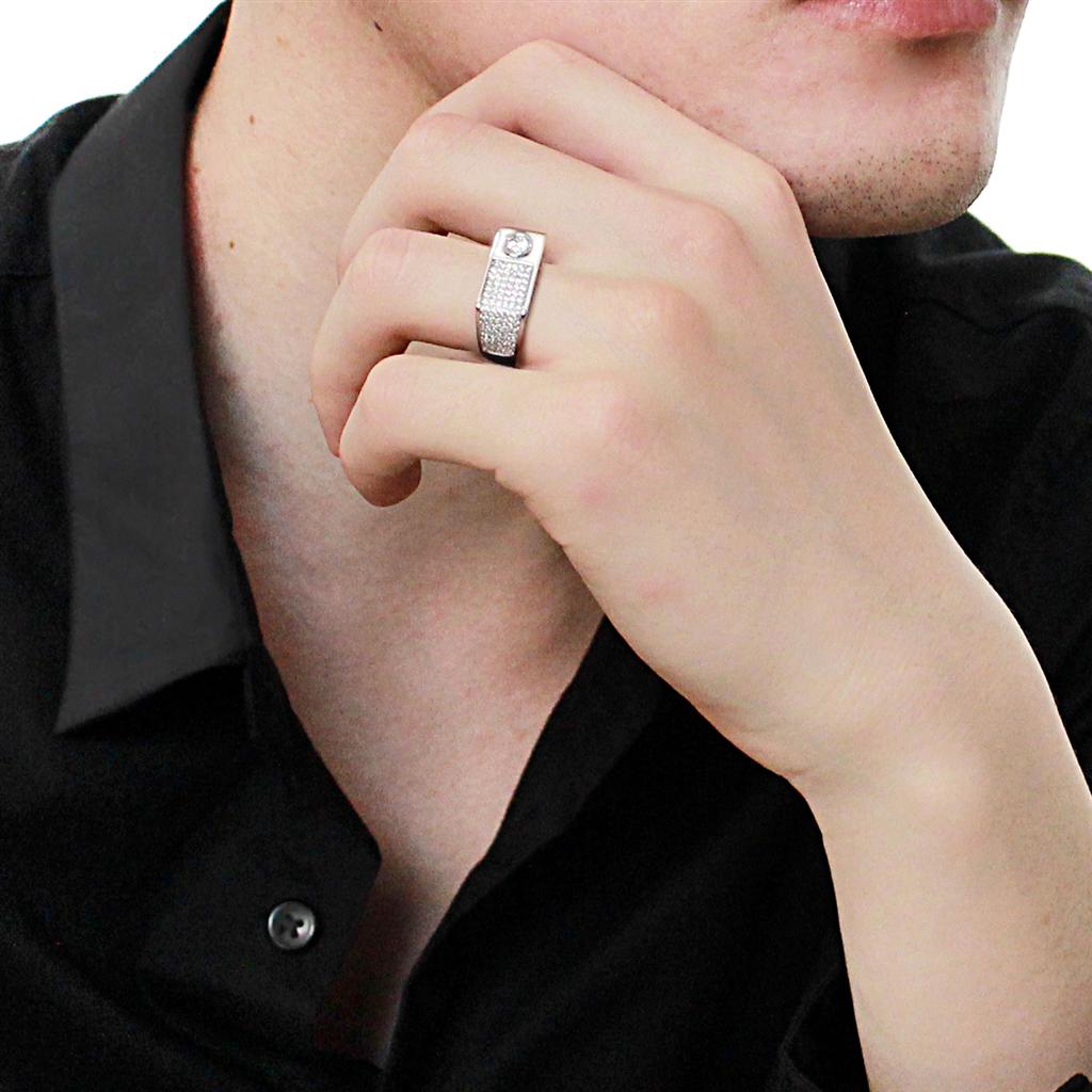 Rhodium 925 Sterling Silver Ring with AAA Grade CZ  in Clear