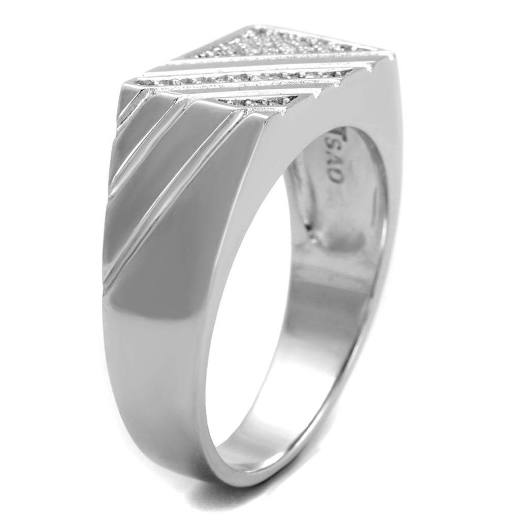 Rhodium 925 Sterling Silver Ring with AAA Grade CZ  in Clear