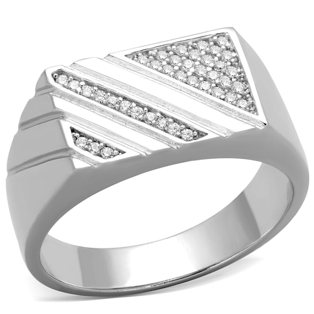 Rhodium 925 Sterling Silver Ring with AAA Grade CZ  in Clear