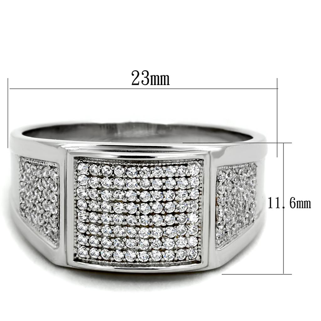 Rhodium 925 Sterling Silver Ring with AAA Grade CZ  in Clear