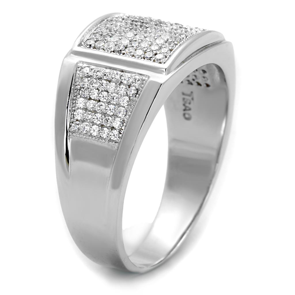 Rhodium 925 Sterling Silver Ring with AAA Grade CZ  in Clear