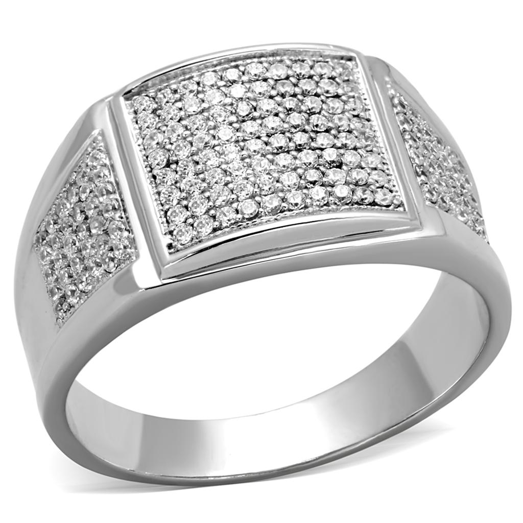 Rhodium 925 Sterling Silver Ring with AAA Grade CZ  in Clear