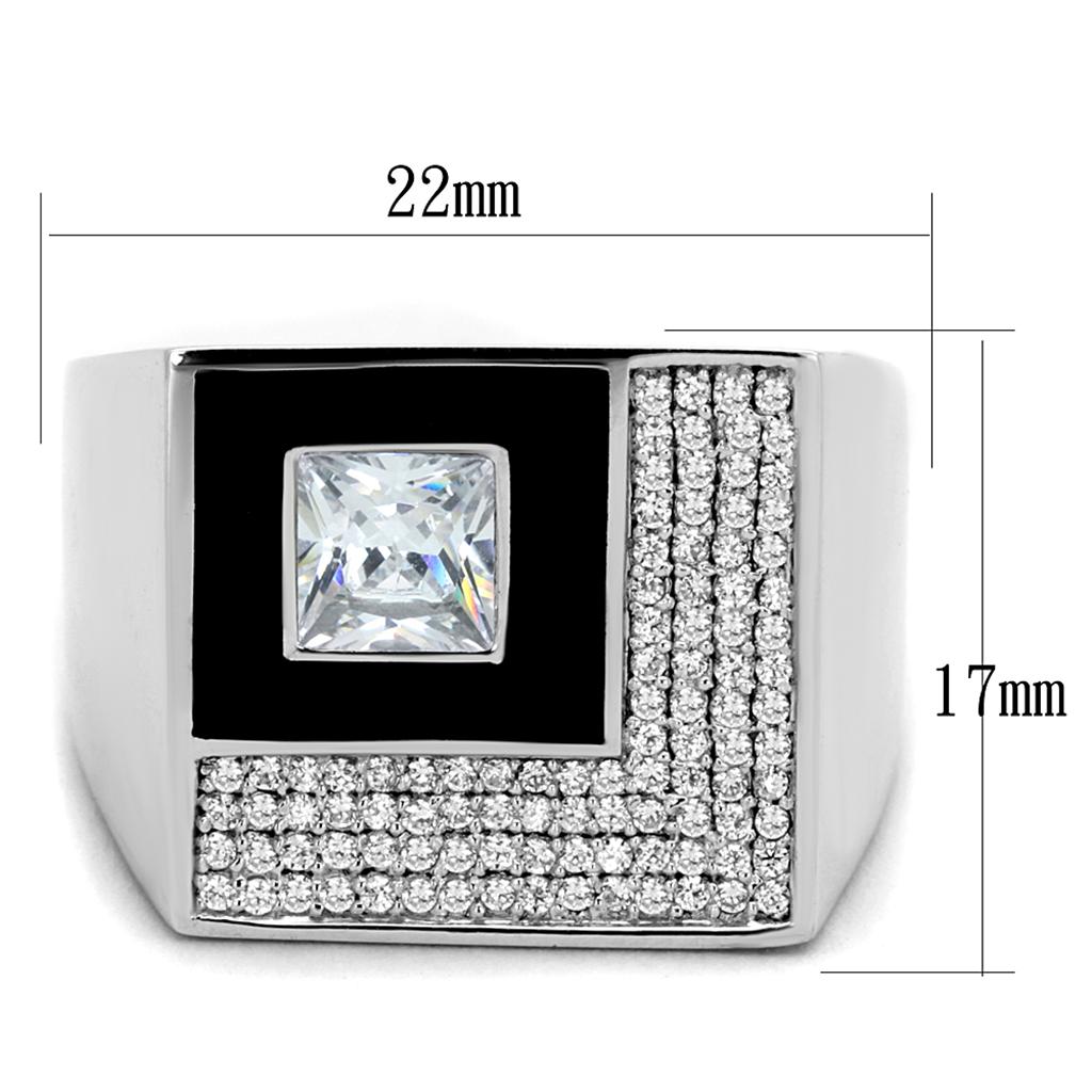 Rhodium 925 Sterling Silver Ring with AAA Grade CZ  in Clear